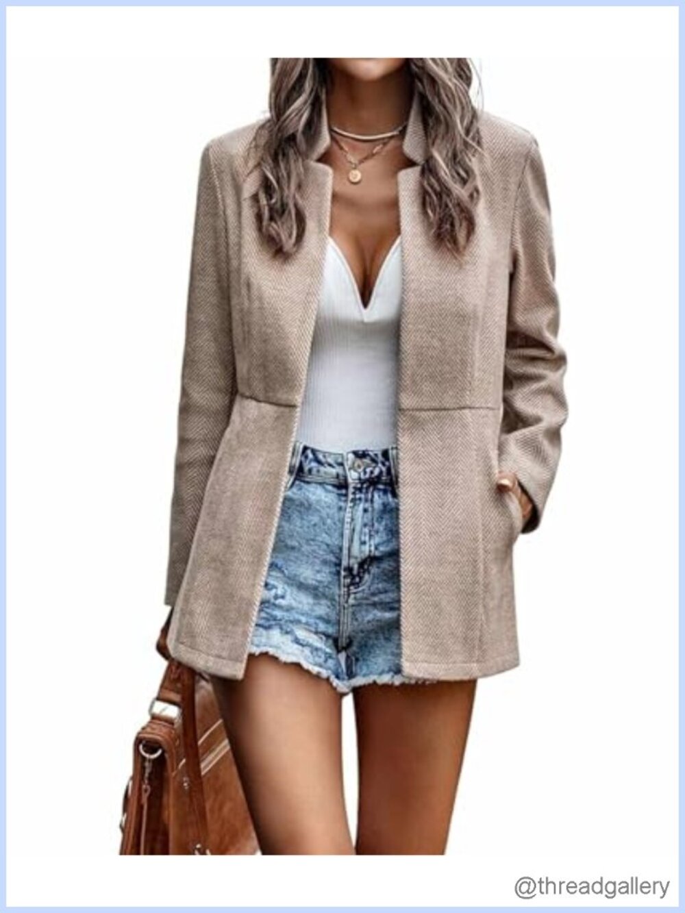 Women's Herringbone Wool Blend Blazer Slim Fit Work Office Coat